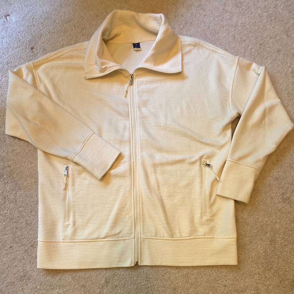 Old Navy Women's Ribbed Activewear Cream‎ Zip-Up Jacket
